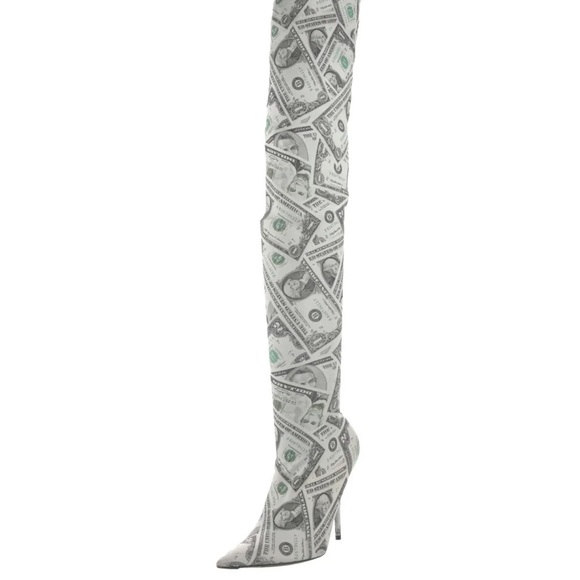 $2045 BALENCIAGA OVER THE KNEE MONEY PRINT SOCK BOOTS SZ 6 36 - Picture 1 of 6